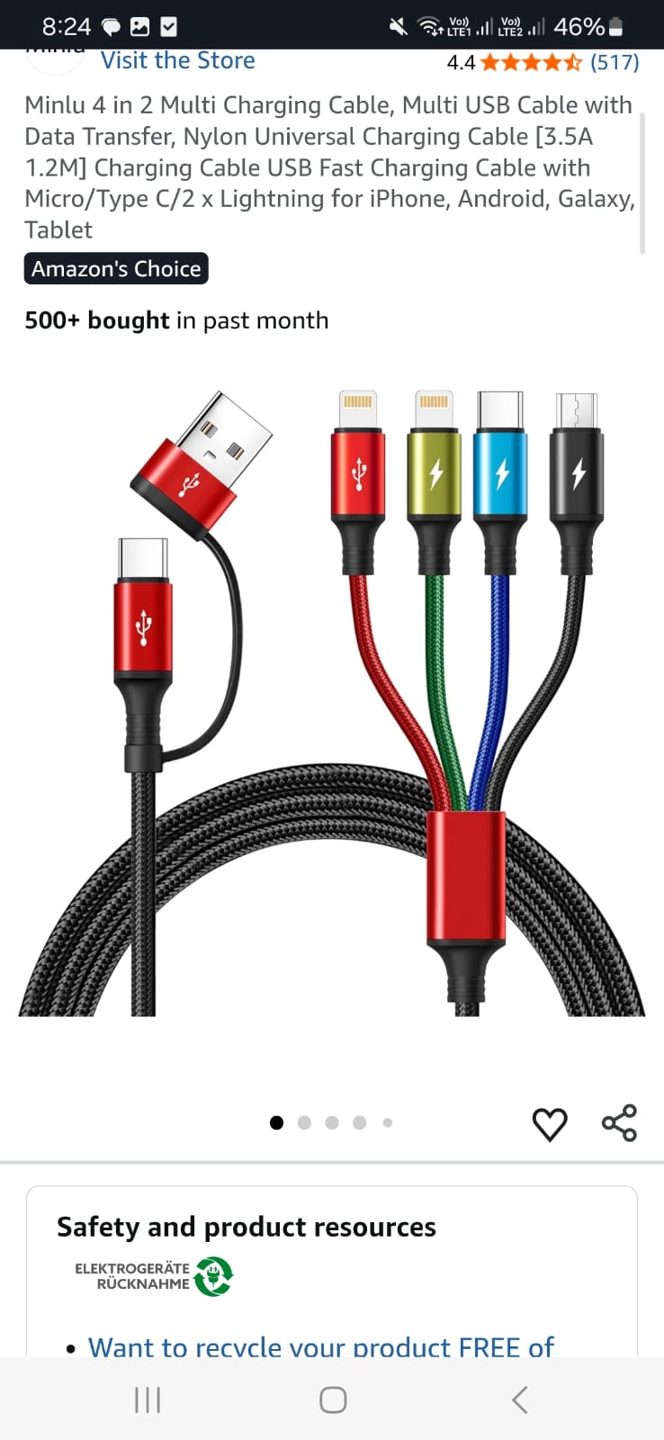 Minlu 4 in 2 Multi Charging Cable,